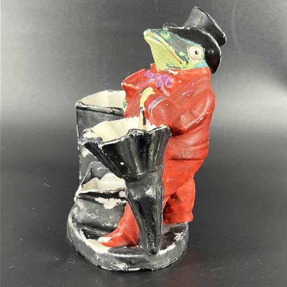 Antique Dapper Frog Top Hat Umbrella Bag Grafenthal Bisque Vase Match Holder - Picture 10 of 16